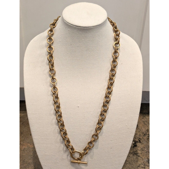 VTG Signed DKNY Donna Karan New York Brushed Gold Tone Rolo Link Toggle Necklace - Picture 2 of 11